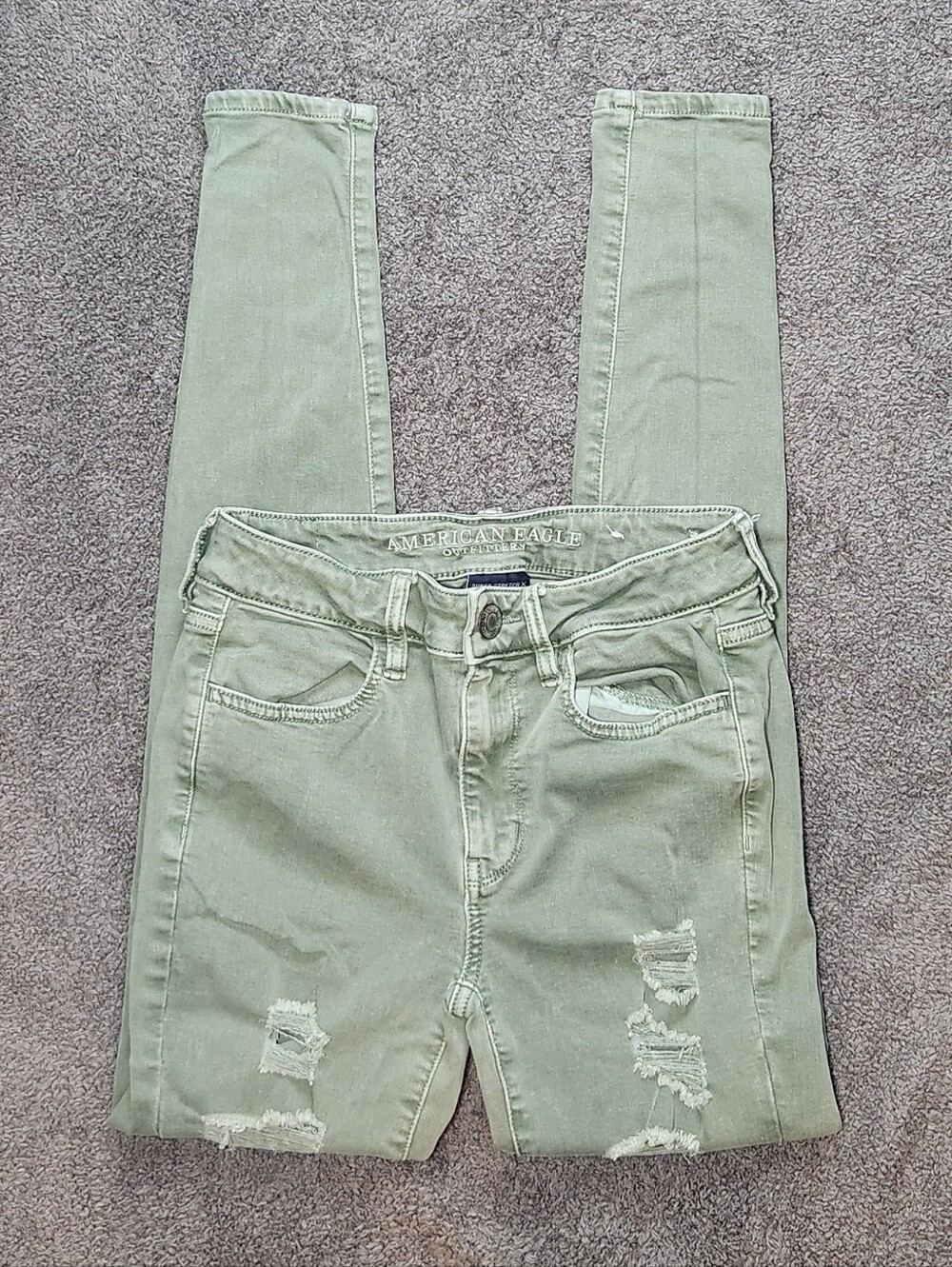 Green Distressed American Eagle Outfitters Mid Rise Jeggings